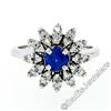 Image 1 : Vintage 14kt White Gold 0.90 ctw Round Sapphire and Diamond Flower Cluster Ring