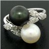 Image 2 : Solid Platinum Tahitian Black White Pearl Marquise Diamond Bypass Cocktail Ring