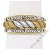 Image 1 : 14kt Yellow and White Gold Dual Row Diamond and Matte Ribbed Dome Band Ring