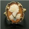 Image 6 : Antique Art Deco 10k Yellow Gold Filigree Shell Cameo Ring w/ Rose Cut Diamond