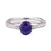 Image 2 : 1.70 ctw Blue Sapphire and Diamond Ring - 18KT White Gold