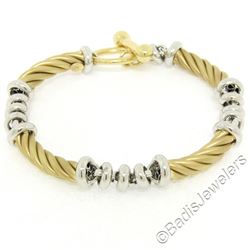 14kt Yellow Gold Twisted Tube and 14kt White Gold Rolo Link Chain Toggle Bracele