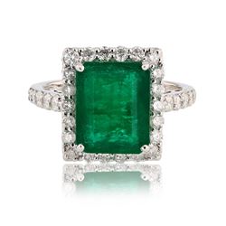 4.06 ctw Emerald and 1.10 ctw Diamond 14K White Gold Ring