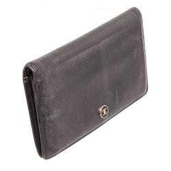 Chanel Black Sevruga Leather CC Yen Wallet