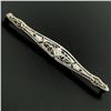 Image 2 : Art Deco 14k White Gold Open Filigree Bar Brooch w/ European Diamond