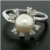 Image 6 : 14K White Gold 7.5mm Cultured Pearl & 8 Single Cut Diamond Petite Cluster Ring