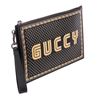 Image 1 : Gucci Black Gold Leather Sega Pouch Wristlet Clutch