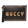 Image 2 : Gucci Black Gold Leather Sega Pouch Wristlet Clutch