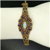 Image 4 : Vintage 14K Yellow Gold 3.75 ctw Amethyst & Opal Textured Open Bangle Bracelet
