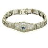 Image 2 : Antique Art Deco 10k White Gold 7" Wide Marquise Filigree & Sapphire Bracelet