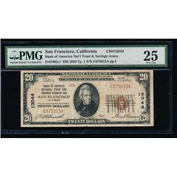 1929 $20 San Francisco National Bank Note PMG 25
