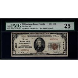 1929 $20 Philipsburg National Bank Note PMG 25