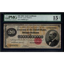 1882 $20 Gold Certificate PMG 15NET