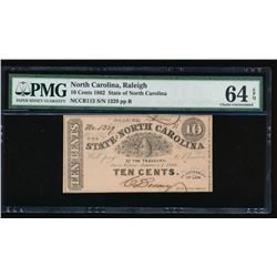 10 Cent 1862 Raleigh NC Obsolete Note PMG 64EPQ
