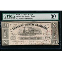 1862 $10 Raleigh NC Obsolete Note PMG 30