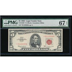 1963 $5 Legal Tender STAR Note PMG 67EPQ