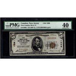 1929 $5 Camden National Bank Note PMG 40