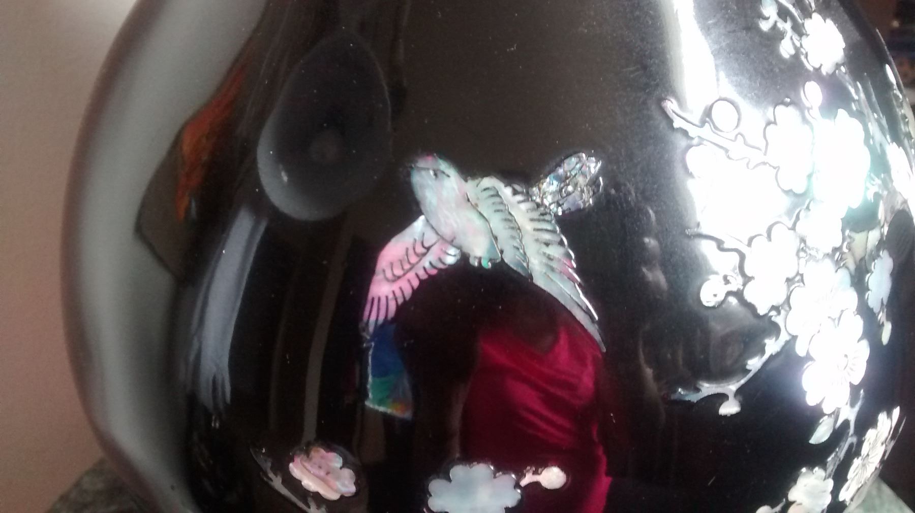 asian Vase Mother Of Pearl Black Lacquer Vase Mid Century Vase Korean