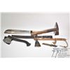Image 1 : Selection of knives and hatchets including a Swedish made Normark Hunter's skinning axe in leather s