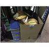 Image 1 : BOX OF ASSORTED STRAW HATS AND 3 DRAWER PLASTIC TOTE WITH CONTENTS