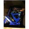 Image 2 : BOX OF JACKSTANDS, ASSORTED TOOLS, BOX OF ELECTRONICS AND SMALL TOOLBOX