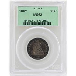 1862 Seated Liberty Quarter Coin PCGS MS62