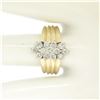 Image 8 : 14k Two Tone Gold Diamond .85 ctw Round G VS Diamond Elongated Ribbed Cluster Ri