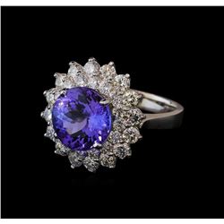 4.85 ctw Tanzanite and Diamond Ring - 14KT White Gold