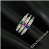 Image 1 : Set of 3 Stackable 18kt White Gold Emerald Ruby Sapphire and Diamond Band Rings