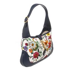 Gucci Blue Flora Print Jackie Medium Hobo Bag