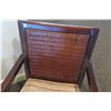Image 8 : Qty 2 Wooden Chairs w/ Woven Back (34"H), Seat Cushions & Pillows & Square Wooden Table 19.5"x19.5"x