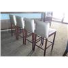 Image 8 : Qty 4 Silver Wooden Bar-Height Stools w/ Upholstered Back & Seat (40"H Backrest)