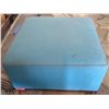 Image 1 : Blue Upholstered Ottoman w/ Wood Base 31.5"x31.5"x16.5"