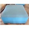 Image 1 : Blue Upholstered Ottoman w/ Wood Base 31.5"x31.5"x16.5"