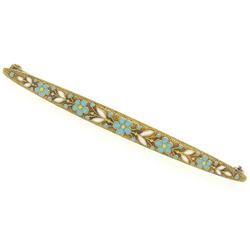 Antique Art Nouveau Krementz 14K Yellow Gold Enamel Daisy Flower Bar Pin Brooch