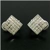 Image 1 : 14K White Gold 1.50 ctw 50 Round Diamond Square Multi Channel Omega Back Earring