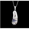 Image 1 : 14KT White Gold 0.10 ctw Sapphire and Diamond Pendant With Chain