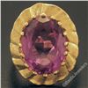Image 5 : Vintage 14kt Yellow Gold Oval Synthetic Alexandrite Ring w/ Textured Halo