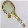 Image 3 : Vintage 18kt Yellow and White Gold Oval Opal and Diamond Tennis Racket Brooch or