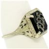 Image 3 : 1925 14k White Gold Prong Set Black Onyx Filigree Dinner Ring