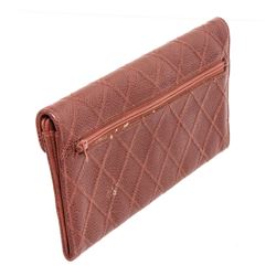 Chanel Brown Quilted Caviar Leather Envelope Flap Wallet