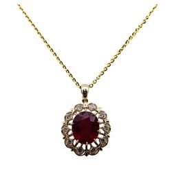 11.34 Ruby and Diamond Pendant With Chain - 14KT Yellow Gold