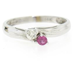 14k White Gold 0.17 ctw Ruby & Diamond Petite Bypass Promise Birthstone Ring