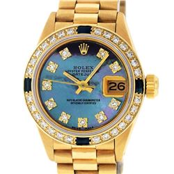 Rolex Ladies 18K Yellow Gold Sapphire And Tahitian MOP Diamond President Wristwa