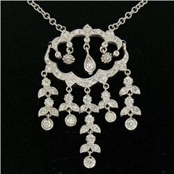 14k Solid White Gold 1.50 ctw Round Brilliant Diamond Tassel Chandelier Necklace