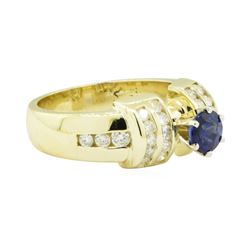 1.40 ctw Round Brilliant Blue Sapphire And Diamond Ring - 14KT Yellow Gold