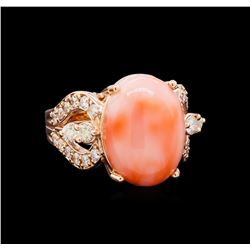 5.68 ctw Pink Coral and Diamond Ring - 14KT Rose Gold