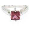 Image 2 : 18k White Gold Cushion Rubellite Tourmaline Ring w/ 0.79 ctw Pave Fine Diamonds