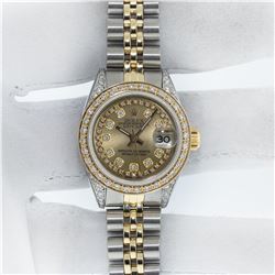 Rolex Ladies 2 Tone Champagne Diamond Lugs Datejust Wristwatch With Rolex Box