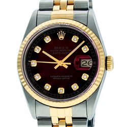Rolex Mens 2 Tone Red Vignette Diamond 36MM Datejust Wriswatch